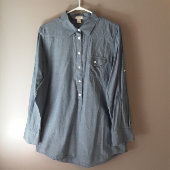 J. Crew Women's Blue Chambray Long Button Down Collared Shirt Size Small - Picture 8 of 14